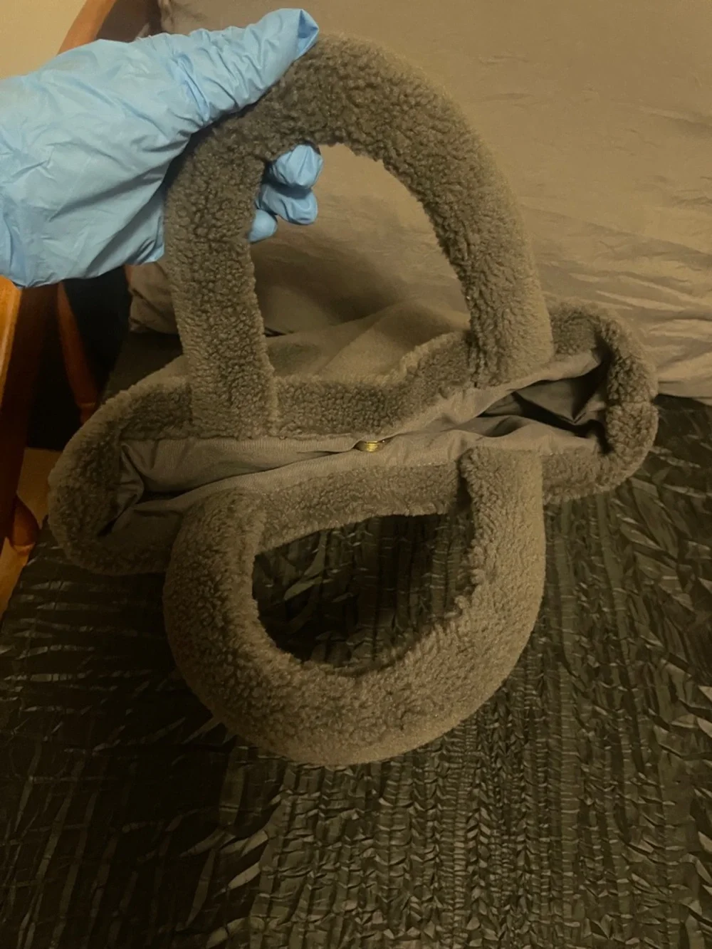 Prada Gray Sherpa Tote with White Logo - Picture 3 of 17